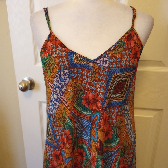 Just Taylor orange and blue floral and native print handkerchief maxi dress. 8 - Picture 5 of 9
